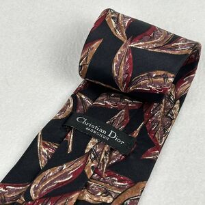 Christian Dior‎ Monsieur Neck Tie Black Acanthus Leaves 100% Silk Made in USA